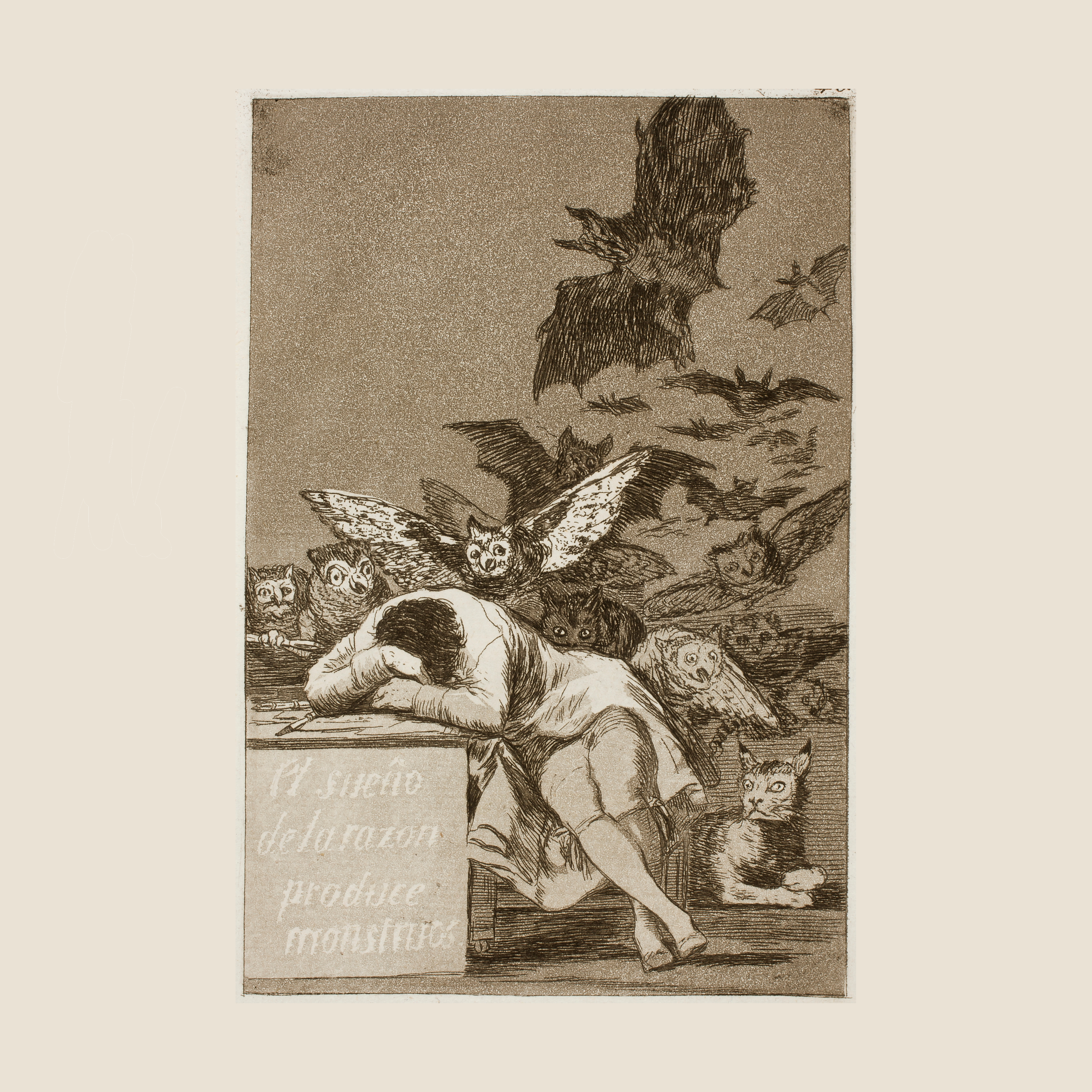The Sleep of Reason Produces Monsters or The Dream of Reason Produces Monsters, Francisco Goya, c. 1799, etching, aquatint, drypoint and burin